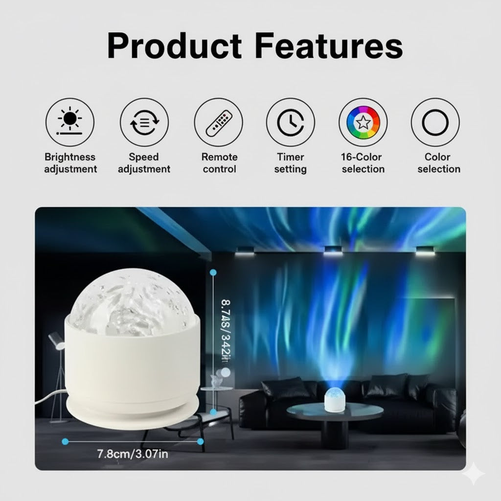 TPLUG™ OceanWave LED Projector – 16-Color Aurora Light